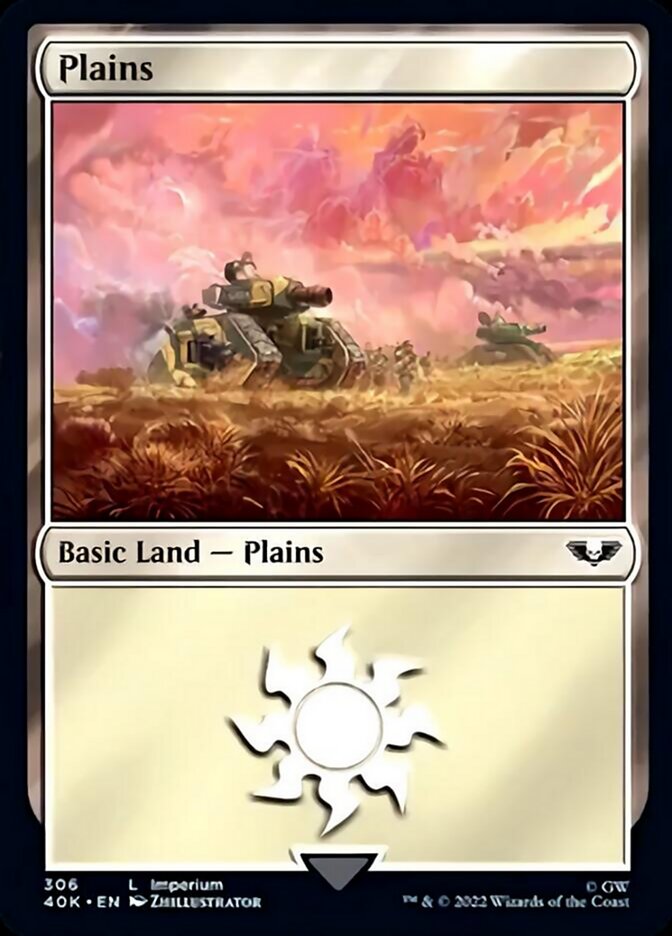 Plains (306) (Surge Foil) [Warhammer 40,000] | Clutch Gaming