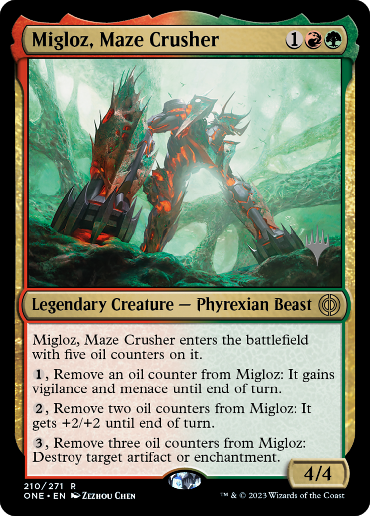 Migloz, Maze Crusher (Promo Pack) [Phyrexia: All Will Be One Promos] | Clutch Gaming