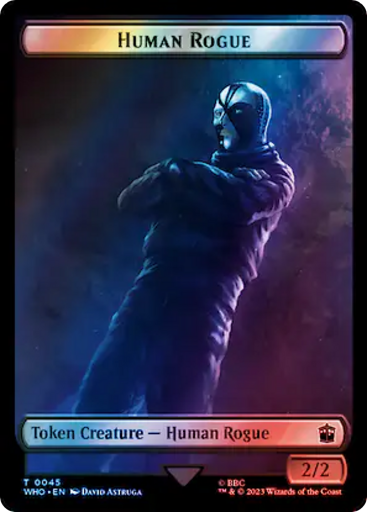 Human Rogue // Dinosaur Double-Sided Token (Surge Foil) [Doctor Who Tokens] | Clutch Gaming