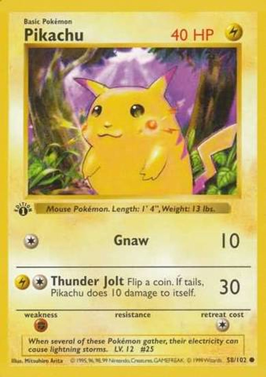 Pikachu (58/102) (Red Cheeks Misprint) [Base Set 1st Edition] | Clutch Gaming