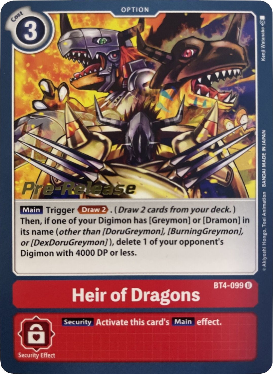 Heir of Dragons [BT4-099] [Great Legend Pre-Release Promos] | Clutch Gaming