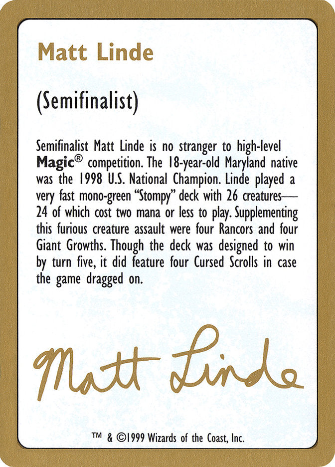 Matt Linde Bio [World Championship Decks 1999] | Clutch Gaming