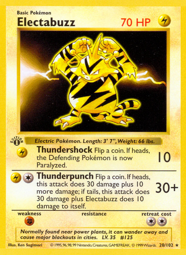 Electabuzz (20/102) (Shadowless) [Base Set 1st Edition] | Clutch Gaming