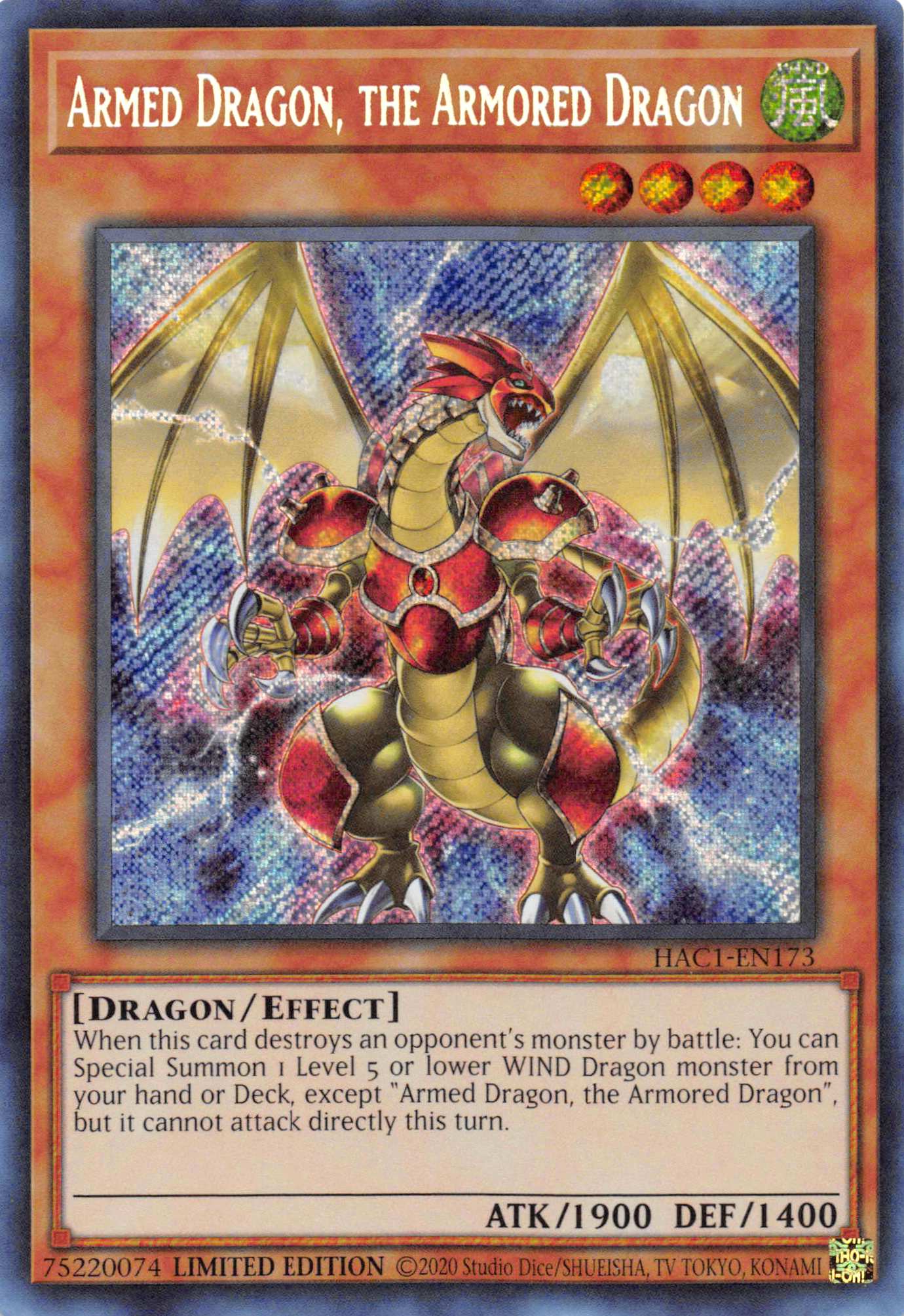 Armed Dragon, the Armored Dragon [HAC1-EN173] Secret Rare | Clutch Gaming