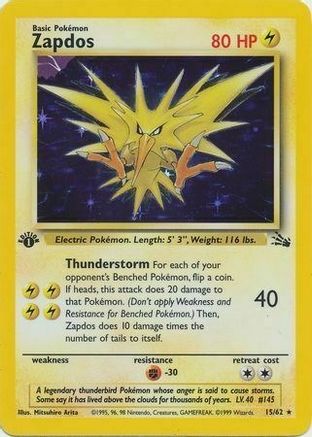 Zapdos (15/62) (Cosmos Holo) [Fossil 1st Edition] | Clutch Gaming