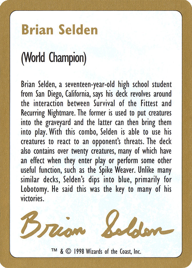 Brian Selden Bio [World Championship Decks 1998] | Clutch Gaming