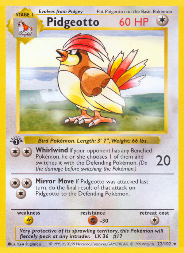 Pidgeotto (22/102) (Shadowless) [Base Set 1st Edition] | Clutch Gaming