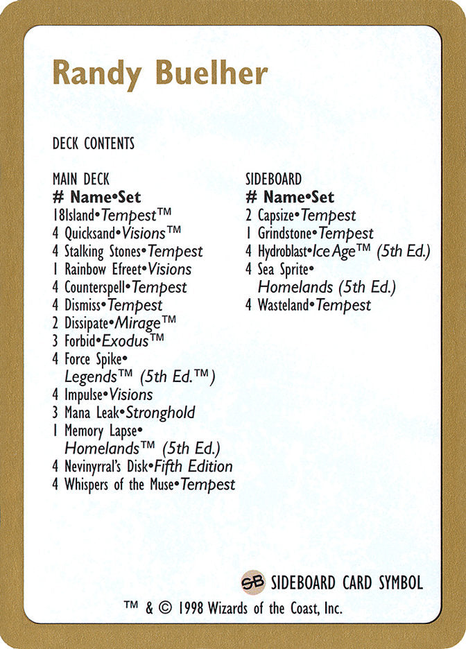 Randy Buehler Decklist [World Championship Decks 1998] | Clutch Gaming