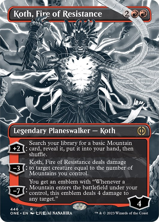 Koth, Fire of Resistance (Borderless Manga Step-and-Compleat Foil) [Phyrexia: All Will Be One] | Clutch Gaming