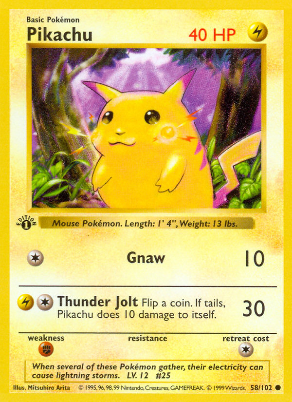 Pikachu (58/102) (Shadowless) [Base Set 1st Edition] | Clutch Gaming