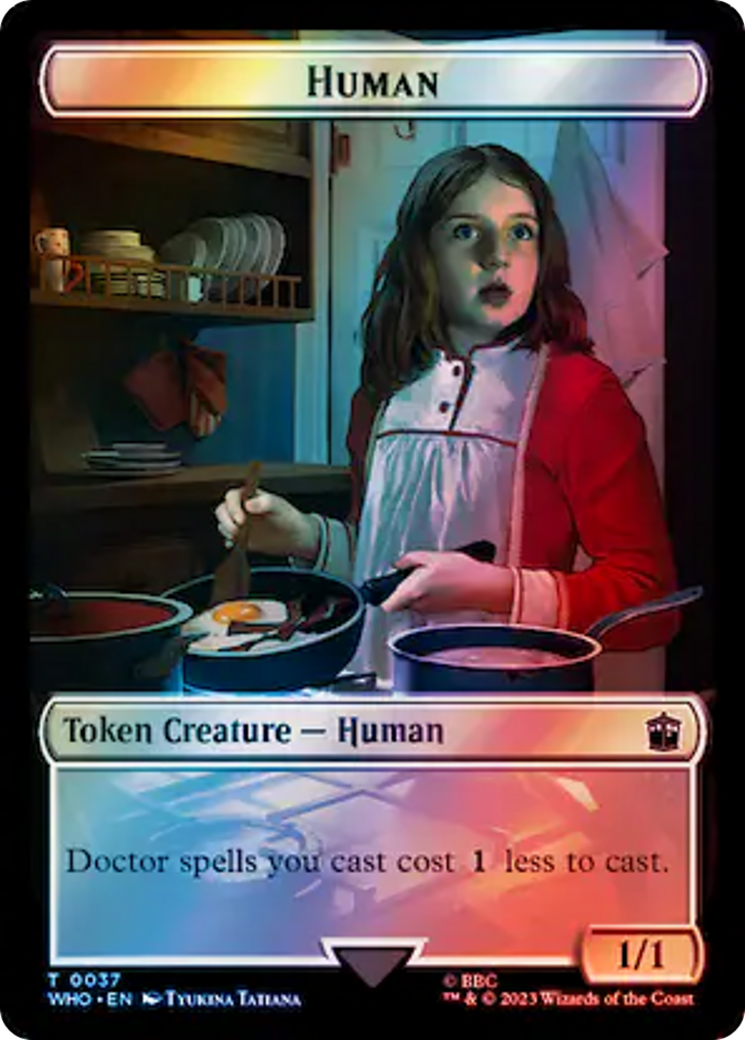 Human (0037) // Dinosaur Double-Sided Token (Surge Foil) [Doctor Who Tokens] | Clutch Gaming