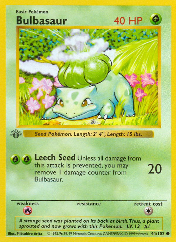 Bulbasaur (44/102) (Shadowless) [Base Set 1st Edition] | Clutch Gaming