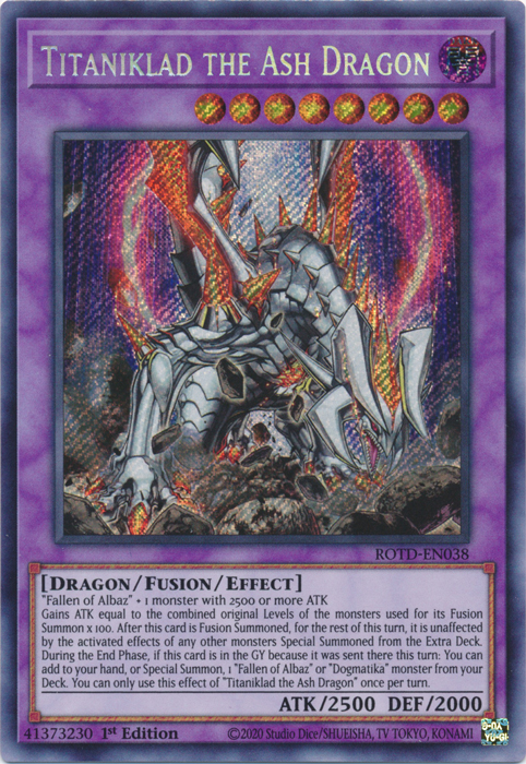 Titaniklad the Ash Dragon [ROTD-EN038] Secret Rare | Clutch Gaming