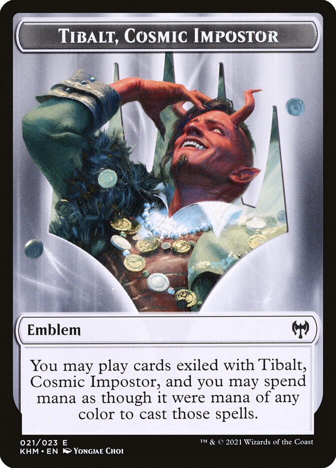 Treasure // Tibalt, Cosmic Impostor Emblem Double-Sided Token [Kaldheim Tokens] | Clutch Gaming